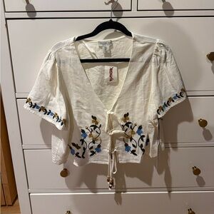 Embroidered tie front shirt